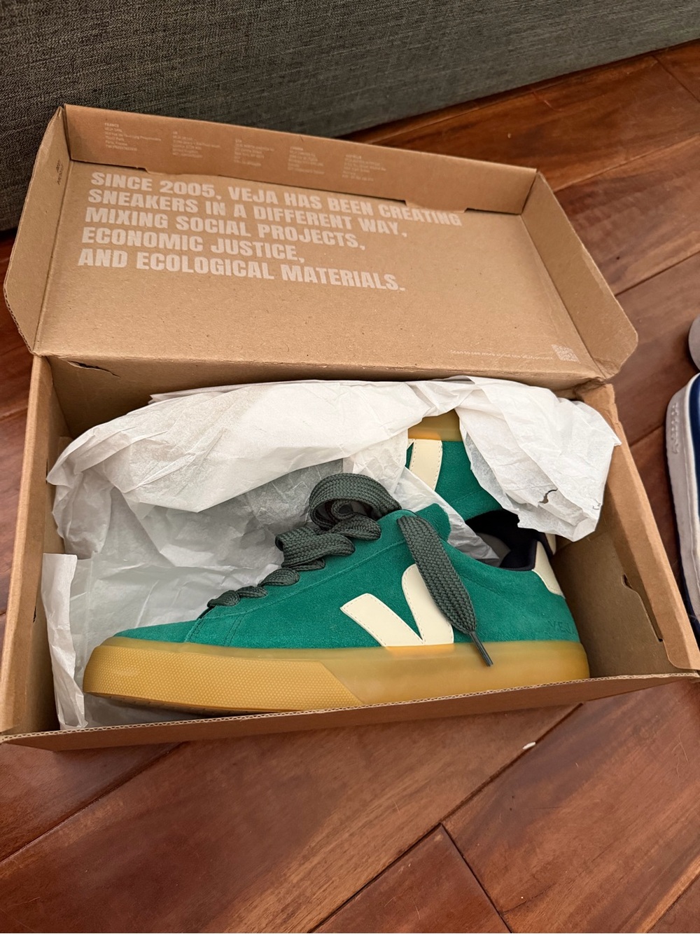 Veja Green Sneakers with Cream V Logo and Gum Sole